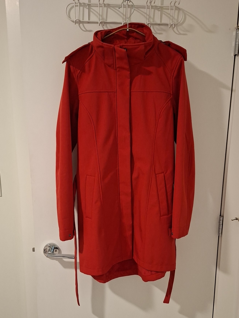 Cloudveil Vibrant Red Belted Fleece-lined Raincoat w/ Detachable Hood (Size M)